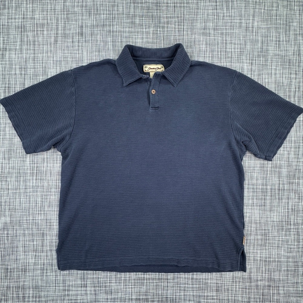 Jamaica Jaxx Mens Polo Shirt Silk Cotton Ribbed Short Sleeve Navy Blue Sz Large